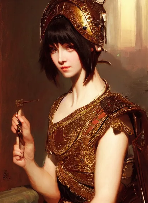 Prompt: portrait of an elegant ancient roman character in ornate armor, by ilya kuvshinov, by thomas lawrence, by bayard wu, trending on artstation, masterpiece