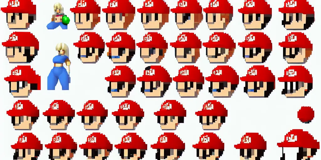 Image similar to sprite sheet of a female version of mario