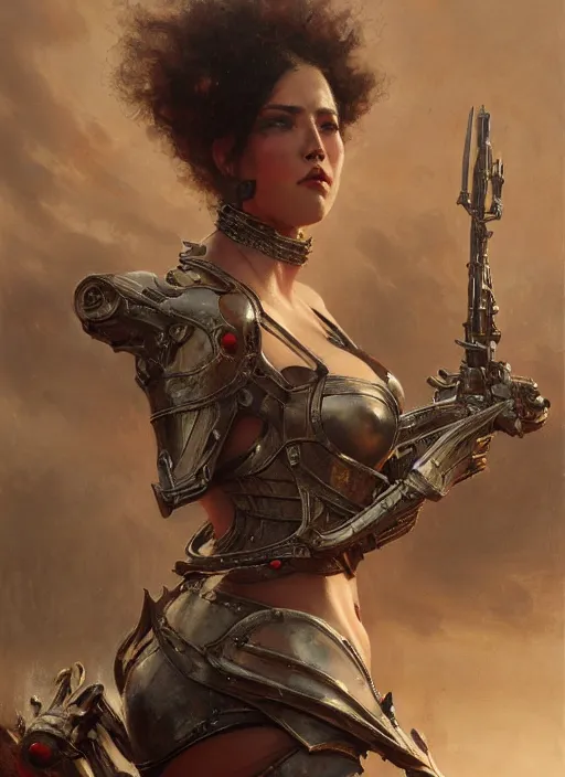 Image similar to beautiful karla lane bbw plumper big girl wearing tiny red steel armour, detailed by gaston bussiere, bayard wu, greg rutkowski, giger, maxim verehin, greg rutkowski, masterpiece, sharp focus, cinematic lightning