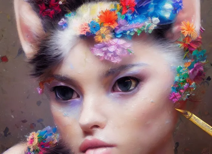 Prompt: beautiful anime painting of relaxing summer calico kitten , by Tim Okamura, Victor Nizovtsev, Greg Rutkowski, Noah Bradley. trending on Artstation, 8k, masterpiece, graffiti paint, fine detail, full of color, intricate detail, golden ratio illustration