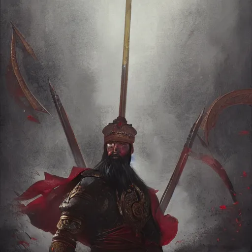 Prompt: guan yu, high detail, dramatic light, digital art, painted by seb mckinnon, painted by greg rutkowski, trending on artstation