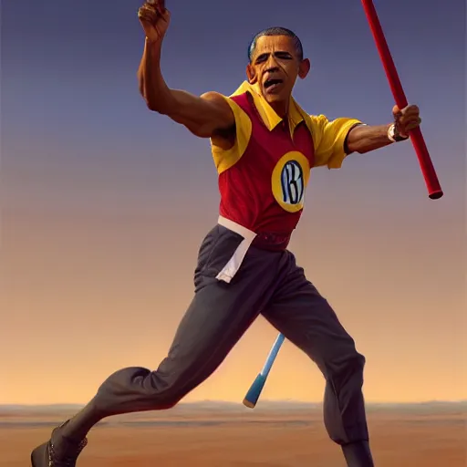 Prompt: barrack obama throwing a javelin in traditional olympic uniform, detailed, digital painting, artstation, concept art, donato giancola, joseph christian leyendecker, wlop, boris vallejo, high details, extremely detailed, establishing shot, artistic, hyper realistic, octane render