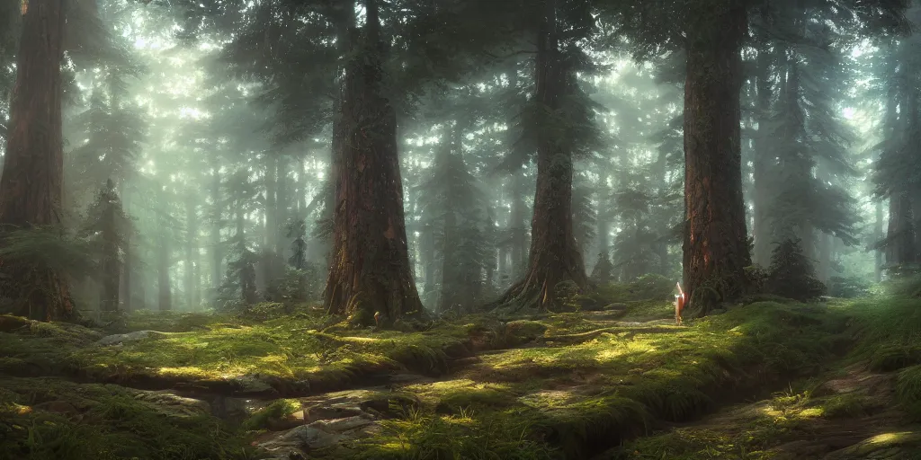 Image similar to a forest, highly detailed oil painting, Jessica Rossier, Studio Ghibli, range murata, digital art, octane render, beautiful composition, trending on artstation, masterpiece