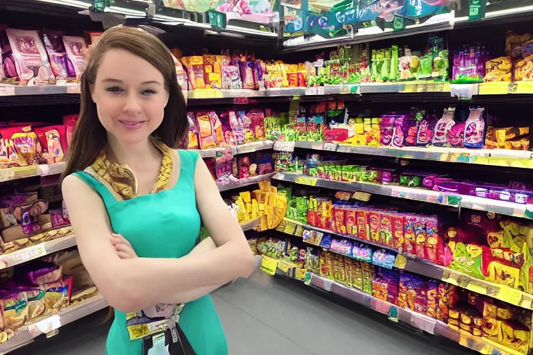 Prompt: anna from frozen shopping in a supermarket, ultra realistic, photorealistic