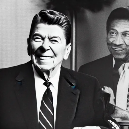 Image similar to [ ronald reagan sitting in chair next to tiger ]