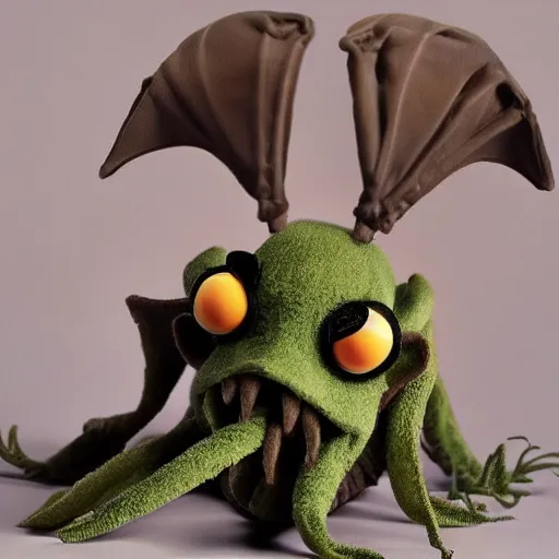 Image similar to toy cthulhu in the style of Jim Henson's muppets, photo, high definition, grim, dark