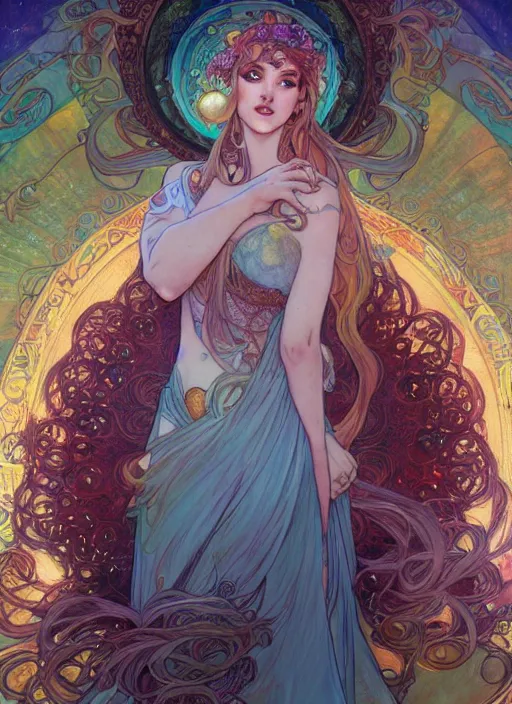 Prompt: Goddess of the Moon, ambient lighting, 4k, josephine wall, alphonse mucha, lois van baarle, ilya kuvshinov, rossdraws, artstation