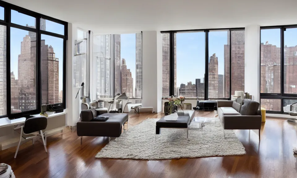 Prompt: interior shot of an apartment in new york city, modern interior