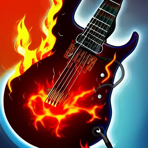 Prompt: electric guitar on fire, concept art, highly detailed, digital art