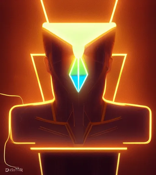 Image similar to symmetry!! egyptian prince of technology, solid cube of light, hard edges, product render retro - futuristic poster scifi, lasers and neon circuits, brown skin man egyptian prince, intricate, elegant, highly detailed, digital painting, artstation, concept art, smooth, sharp focus, illustration, dreamlike, art by artgerm