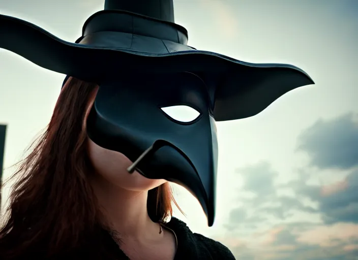 Prompt: photograph of a woman with a plague doctor mask staring at zombies, 8k resolution, high detail, ULTRA REALISTIC VFX, reflections