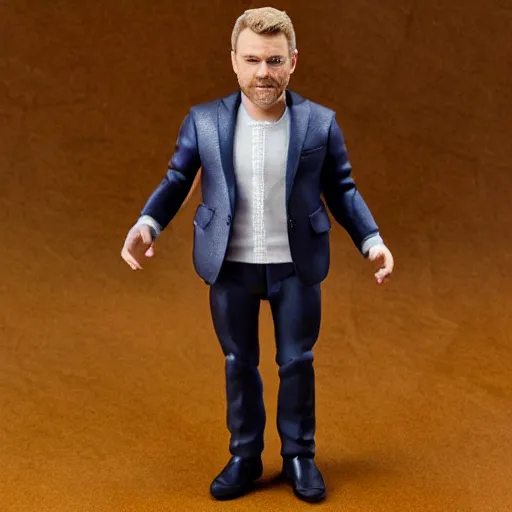 Image similar to gary barlow action figure, figurine, product photo, realistic