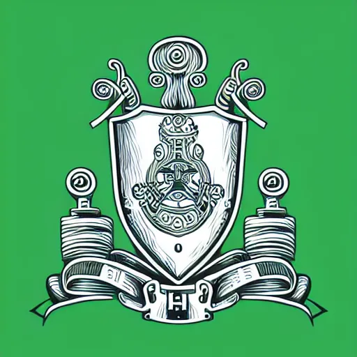 Image similar to coat of arms depicting a silver ship on a green background, art by ori toor, sticker, colourful, illustration, highly detailed, simple, smooth and clean vector curves, no jagged lines, vector art, smooth