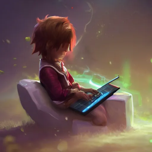 Image similar to a kid sad playing league of legends alone, trending on artstation, hyperrealistic