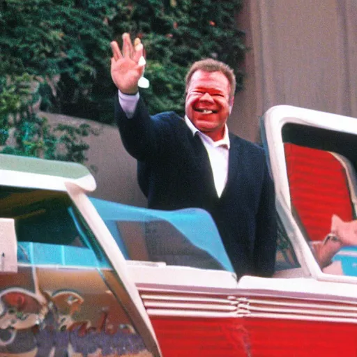 Prompt: William Shatner waving to fans