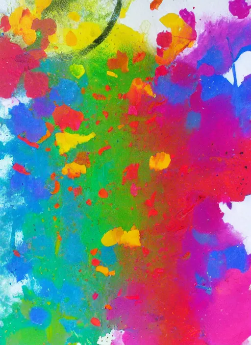 Prompt: oil paint splatter on white paper, rainbow colors