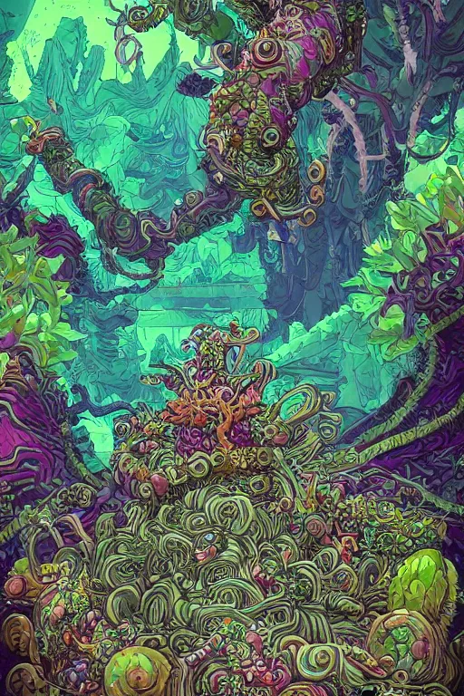 Image similar to creature sushi roots cactus elemental flush of force nature micro world fluo light deepdream a wild amazing steampunk baroque ancient alien creature, intricate detail, colorful digital painting that looks like it is from borderlands and by feng zhu and loish and laurie greasley, victo ngai, andreas rocha, john harris