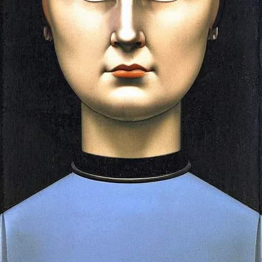 Prompt: a portrait of a female android by antonello da messina