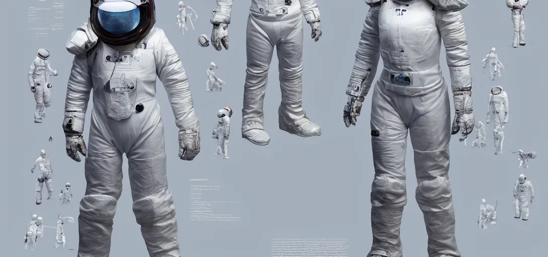 Image similar to character sheet concept art of sadie sink in a modern white spacesuit, realistic, hyperrealistic, photographic, costume, wlop, dan mumford, greg rutkowski, high detail, octane render, alexander mcqueen, james gurney, james jean, mucha, photo, 8 k, intricate