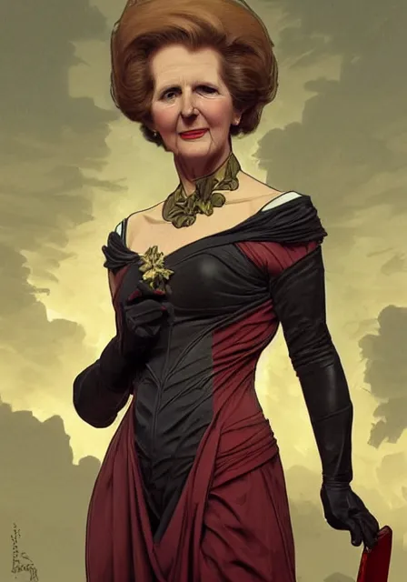 Image similar to margaret thatcher as a superhero, intricate, elegant, highly detailed, digital painting, artstation, concept art, smooth, sharp focus, illustration, art by artgerm and greg rutkowski and alphonse mucha and william - adolphe bouguereau