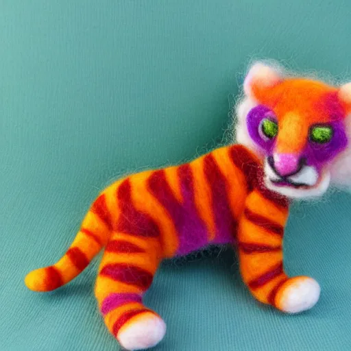 Image similar to Popsicle Tiger, needle felted Art Toy, realistic, high details, 8k