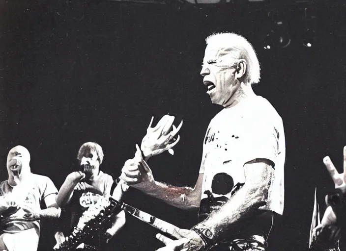 Image similar to publicity photo still of joe biden in gwar live on stage 1 9 9 8, 8 k, live concert lighting, mid shot