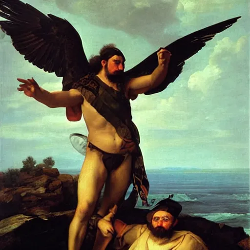 Image similar to stout cortez with eagle eyes stared at the pacific and all his men looked at each other with a wild surmise silent, upon a peak in darien, by jean deville, by valentin du boulogne,