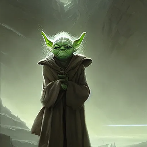 Prompt: Yoda with a mullet, matte painting by Greg Rutkowski