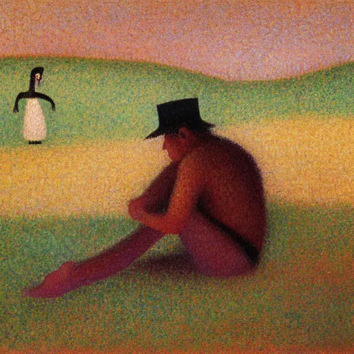 Image similar to a dying mexican man clinging to a cheesecake, oil painting, by georges seurat