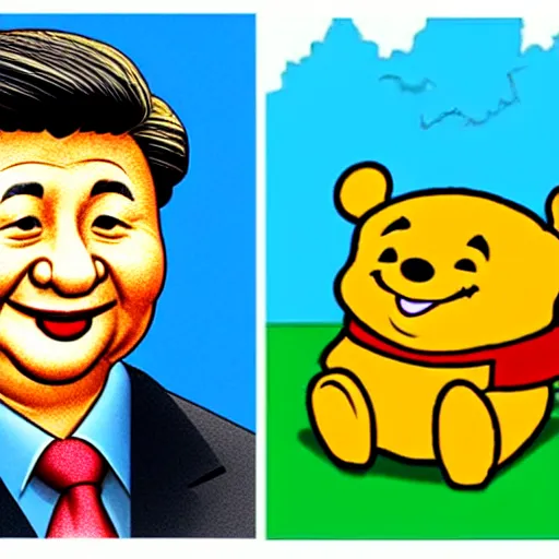 Image similar to drawing of xi jinping with the body of winnie the pooh and the head of xi jinping