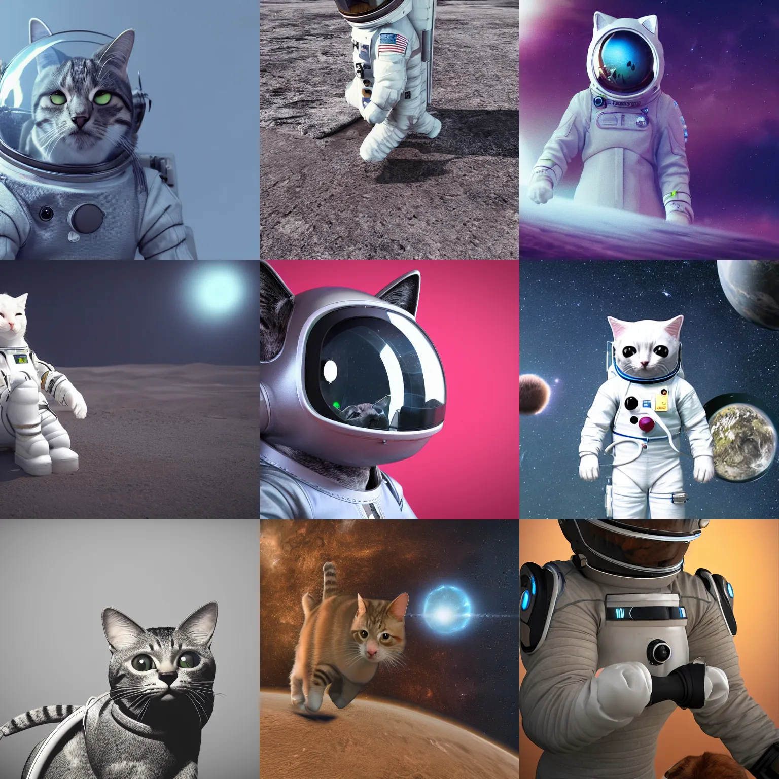 Prompt: cat in spacesuit in open space, iltra realistic, octane render