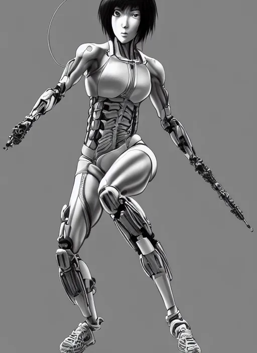 Prompt: digital pen lineart sketch of athletic semi - biomechanical motoko kusanagi, by gnomon, by ilya kuvshinov, trending on pixiv fanbox, by weta digital, octane render