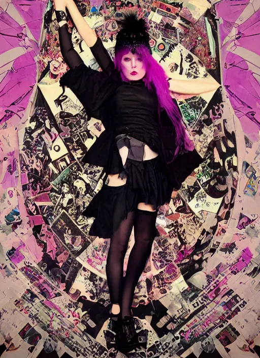 Image similar to cute punk goth fashion fractal young Debbie Harry posing by Zhang Jingna, punk poster art by Hannah Höch Victor Moscoso Dan Mumford Kilian Eng Hannah Jeffrey Smith Rick Griffin Alphonse Mucha Gustav Klimt Ayami Kojima Amano Charlie Bowater, violet and black