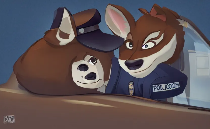 Prompt: a furry policewoman in the police uniform sleeping in the police car, artstation hq, stylized, symmetry, modeled lighting, expressive, studio photo refined, highly detailed, hyper realistic, furry, sense of awe, zootopia style