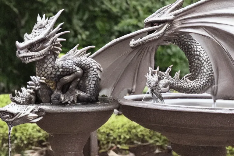 Image similar to cinematography baby dragon in a bird fountain by Emmanuel Lubezki