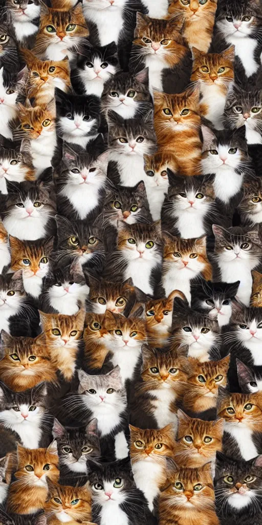 Prompt: Overlapping repeating texture collage of kitty cats