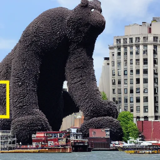 Prompt: a giant huge Godzilla teddy bear is destructing New York buildingds