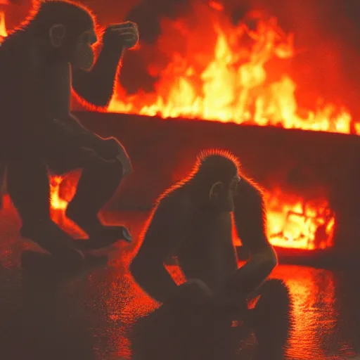 Prompt: A Bored Ape Yacht Club NFT burning in a pit of fire, photo, cinematic, 8k