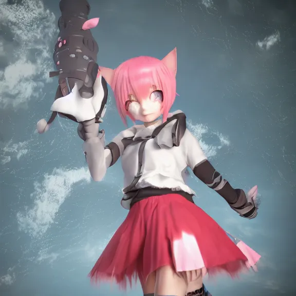 Prompt: 3D render of a cute anime boy with cat ears and tail wearing a skirt, fantasy artwork, fluffy, mid-shot, award winning, hyper detailed, very very very beautiful, studio lighting, artstation, unreal engine, unreal 5, 4k, octane renderer