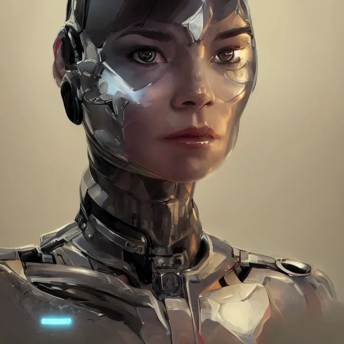 Image similar to cyborg bjork, portrait, symmetrical, highly detailed, digital painting, trending on artstation, concept art, sharp focus, illustration, art by artgerm and greg rutkowski and magali villeneuv