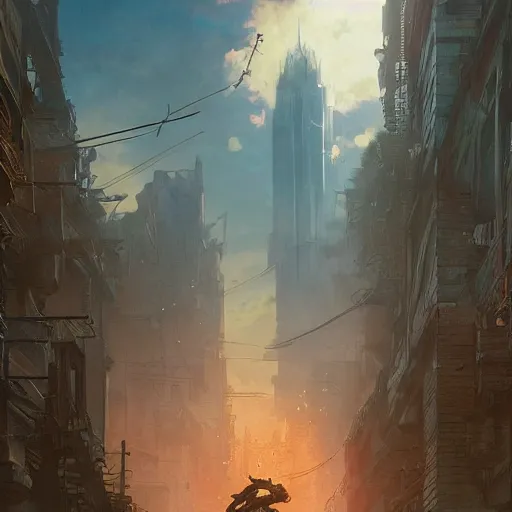 Image similar to post - apocalyptic manila, stephen bliss, unreal engine, fantasy art by greg rutkowski, loish, rhads, ferdinand knab, makoto shinkai and lois van baarle, ilya kuvshinov, rossdraws, tom bagshaw, alphonse mucha, global illumination, radiant light, detailed and intricate environment