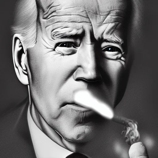 Image similar to joe biden smoking a giant rolled joint, smoke, amazing detail, realistic digital art, artstation