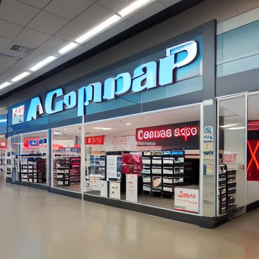 Image similar to photo of a CompUSA computer store taken in year 2022, photorealistic,8k, XF IQ4, 150MP, 50mm, F1.4, ISO 200, 1/160s, natural light