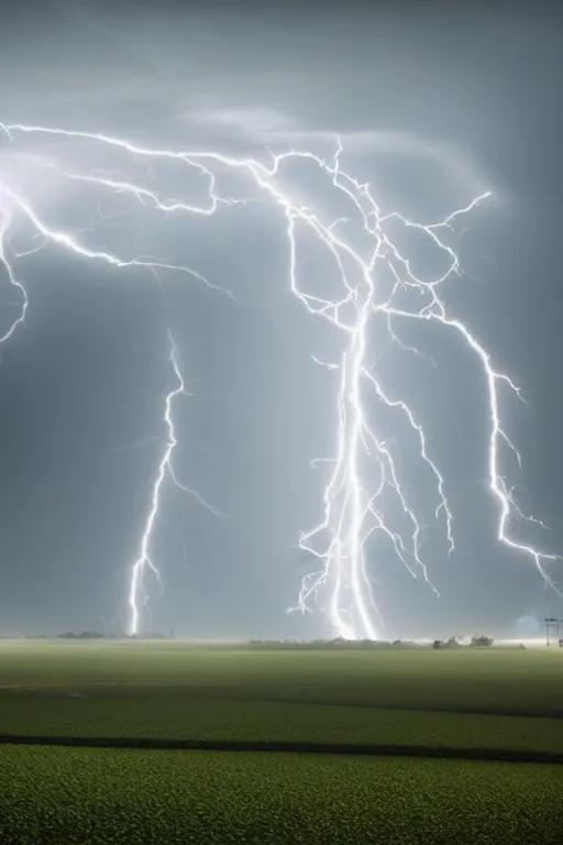 Image similar to Tornado of electricity rips through farmland, trending on artstation