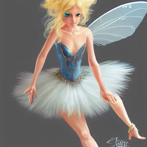 Prompt: blonde fairy ballerina, fantasy, highly detailed, digital painting, concept art, sharp focus