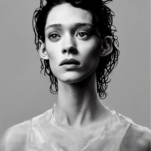 Prompt: professional painting of Astrid Frisbey in the style of Paola Vetri, head and shoulders portrait, symmetrical facial features, smooth, sharp focus, illustration, intricate, stormy weather, extremely detailed masterpiece,