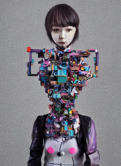 Image similar to editorial photograph for an art magazine, photograph of a contemporary art sculpture of a modular quirky yorha android, by hikari shimoda, by jack gaughan