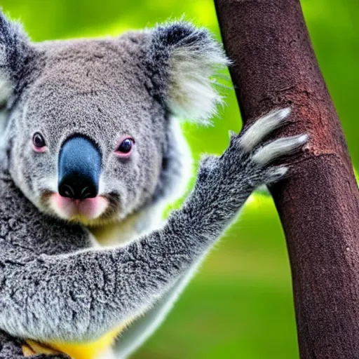 Prompt: a surreal photo of a very rare koala with yellow hair