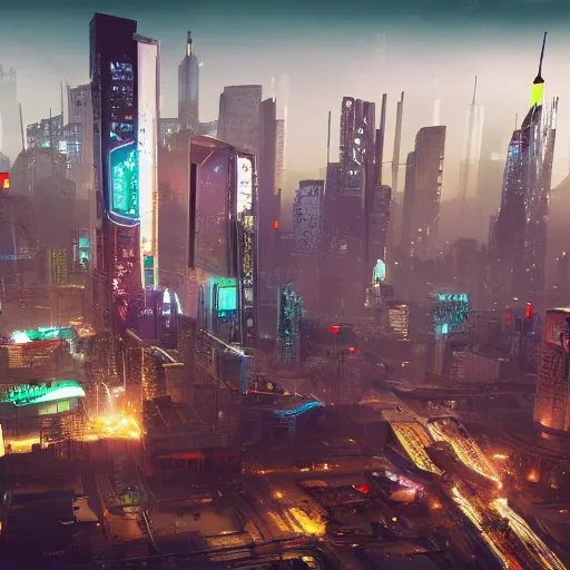 Image similar to cyberpunk city lviv, a lot of future technologies, flying cars, unreal engine, octane render, epic scale, cinema view, 8 k