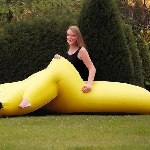 Prompt: inflatable banana chair, a chair that is shaped like an inflatable banana